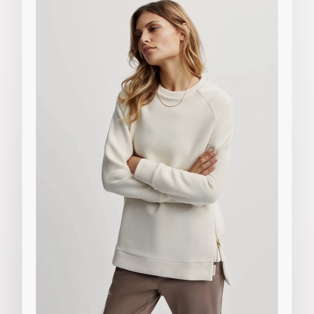 Varley Off-White Side-Zip Crew Sweatshirt